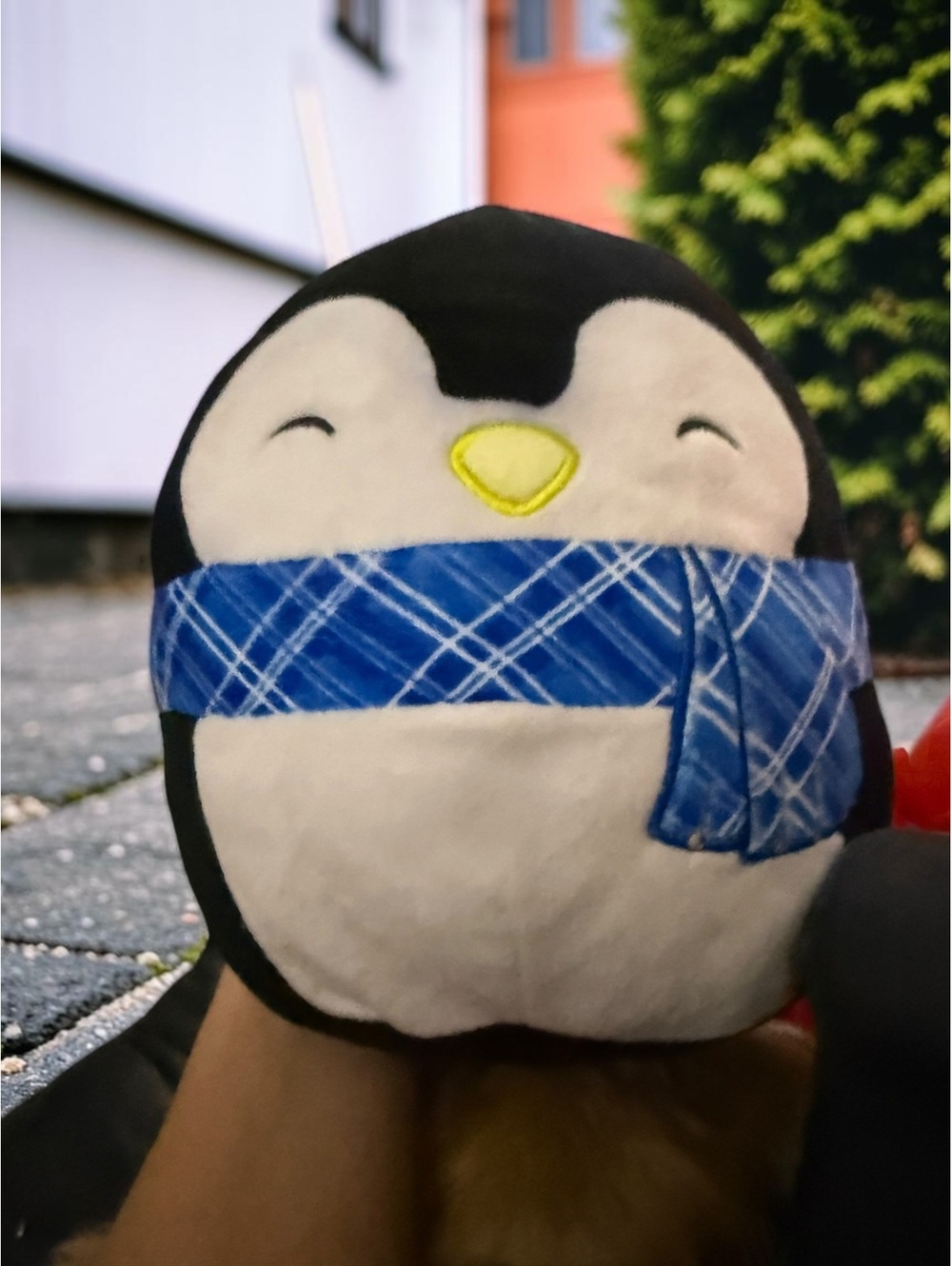Squishmallows Luna the Penguin Blue Plaid Scarf Holiday Plush